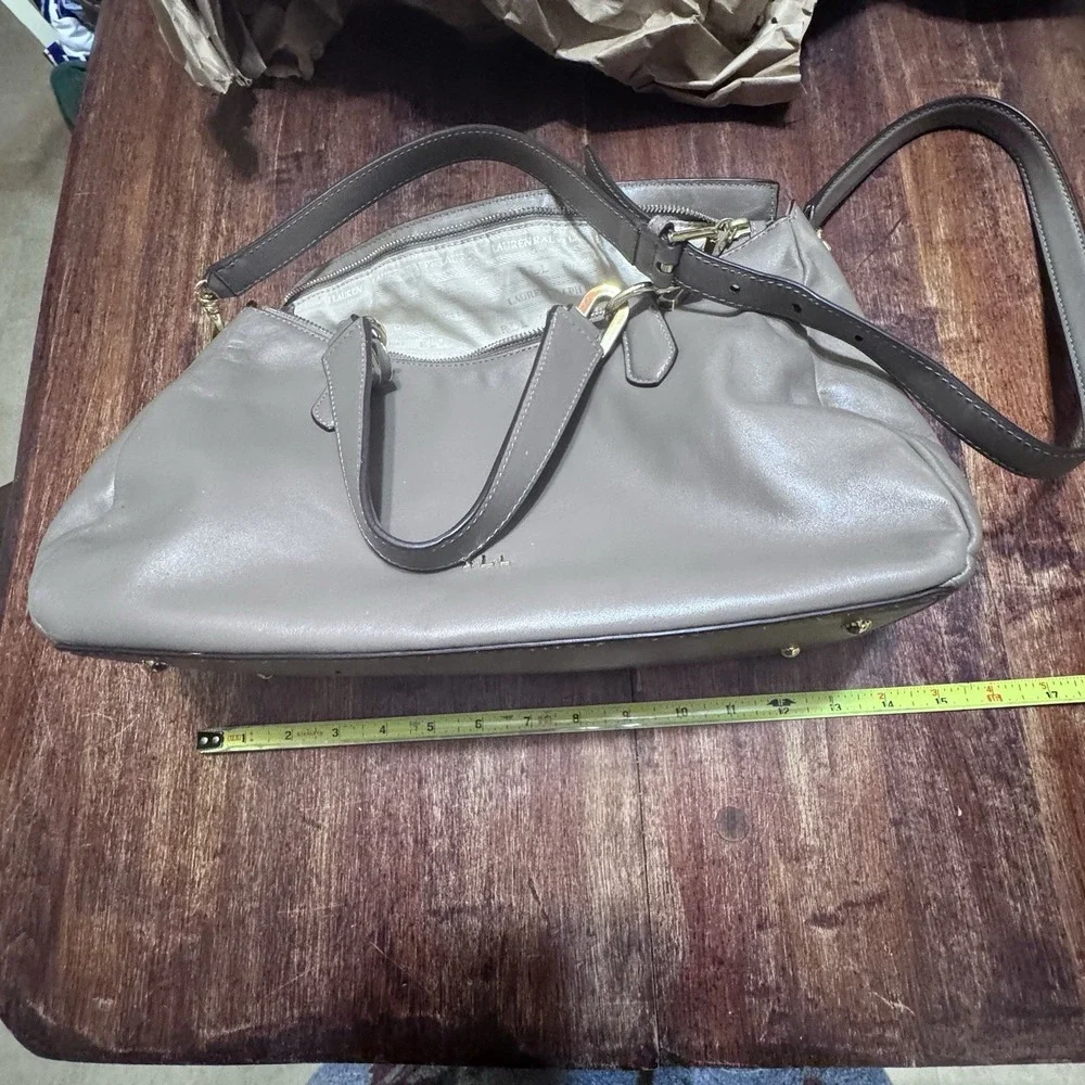 Lauren Ralph Lauren Bramfield Carlene Satchel Bag Beige Supple Leather‎ Gold HW
